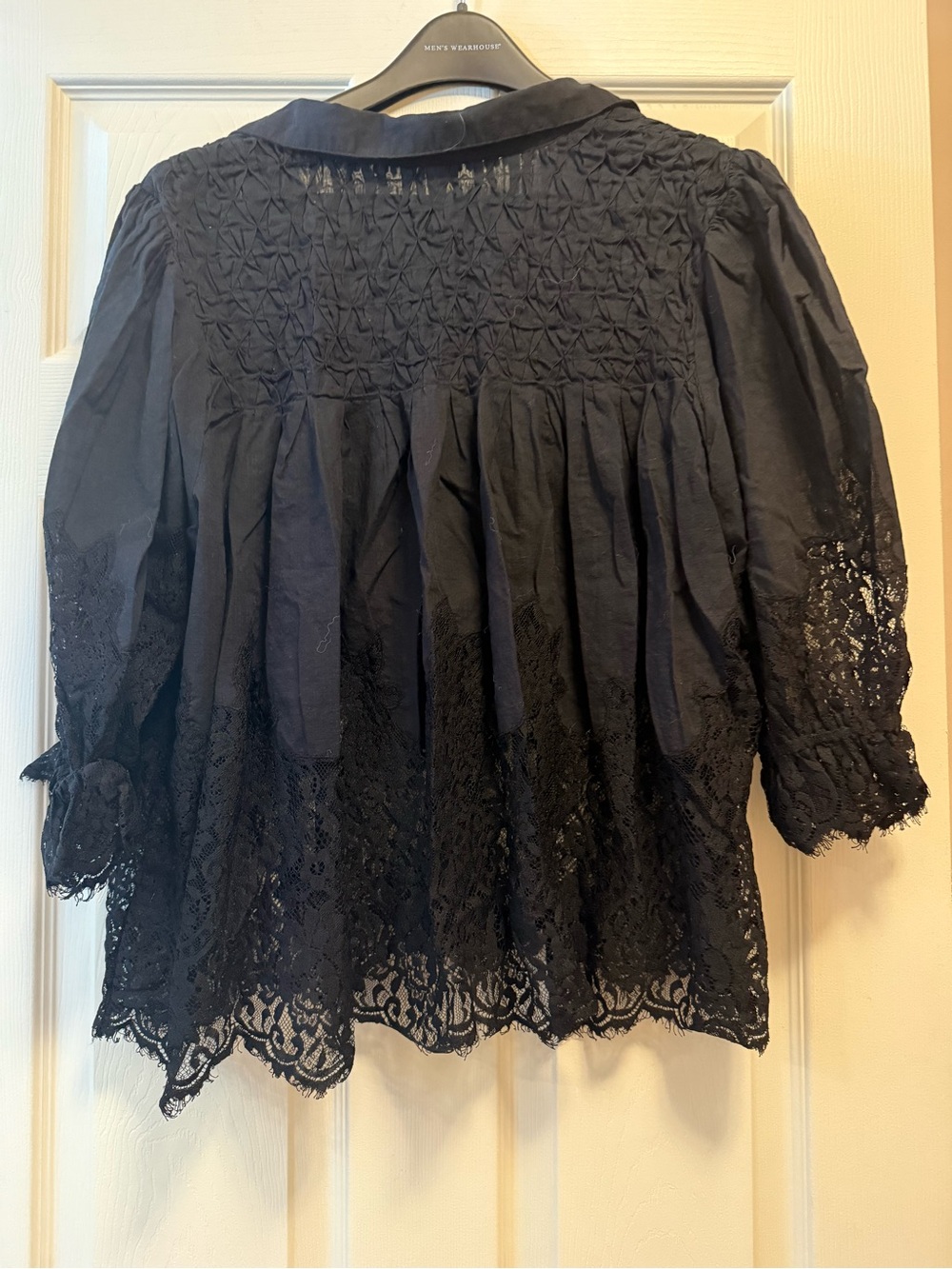 Anthropologie women’s XL Black Lace-Trim Button Front Blouse - Picture 4 of 7
